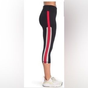 Zella black leggings with red and white mesh stripe